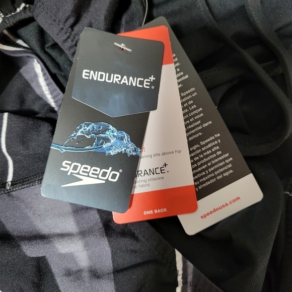 Speedo Endurance+ Racing Cut Swimsuit Size 26(XS) Black/White/Grey - Picture 7 of 7